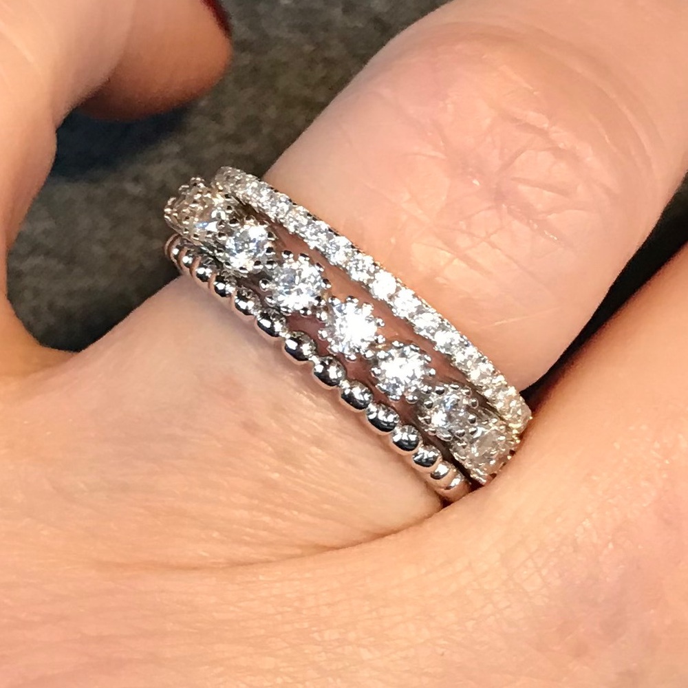 Unique Stack Ring Set, Sterling Silver & Cz - image 1